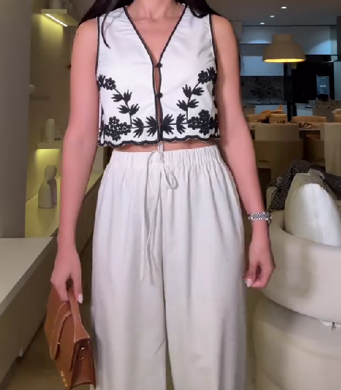 Fashion Flower Embroidered Vest Set