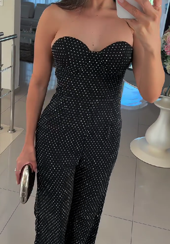 Glitter Polka Dot Tube Top Jumpsuit