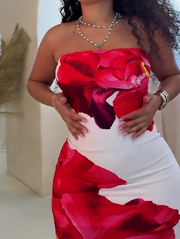Strapless floral print fitted dress