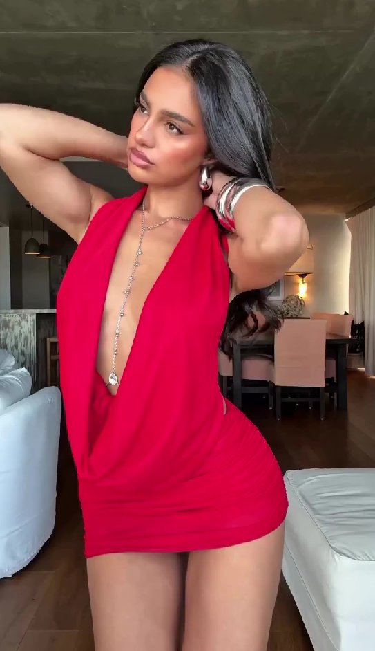 Backless halter neck deep V dress