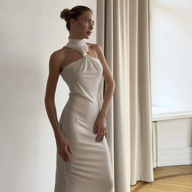 Metal Button Slim Fit Long Dress