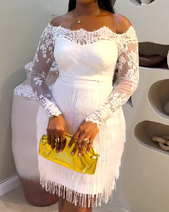 Mesh Sleeve Tassel Dress