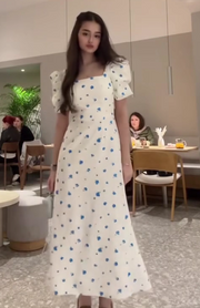 European and American French style floral short sleeve dress
