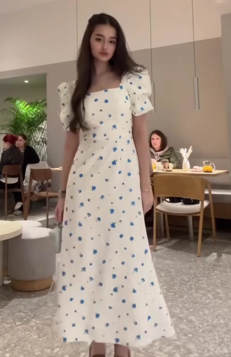European and American French style floral short sleeve dress