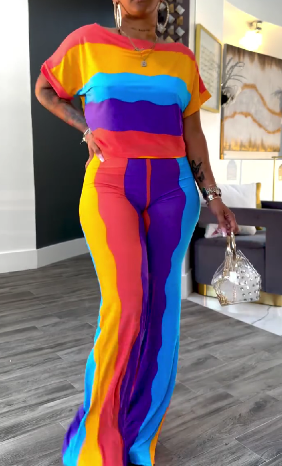 Rainbow color patchwork suit