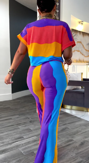 Rainbow color patchwork suit
