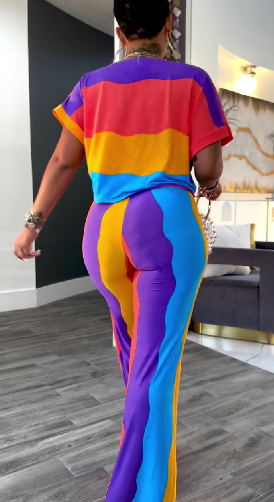Rainbow color patchwork suit