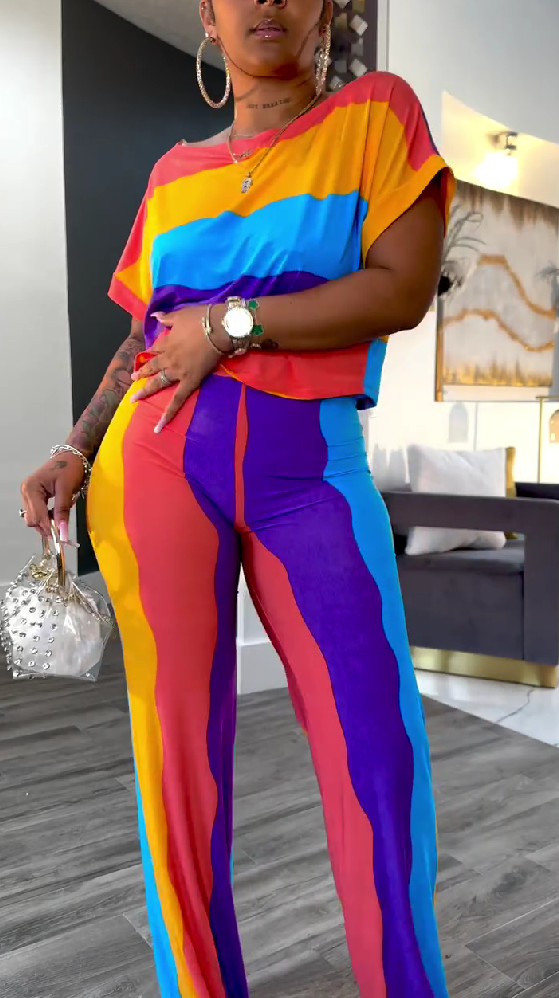 Rainbow color patchwork suit