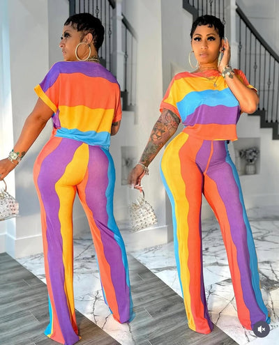 Rainbow color patchwork suit