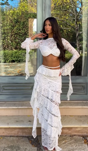 White lace ruffle suit