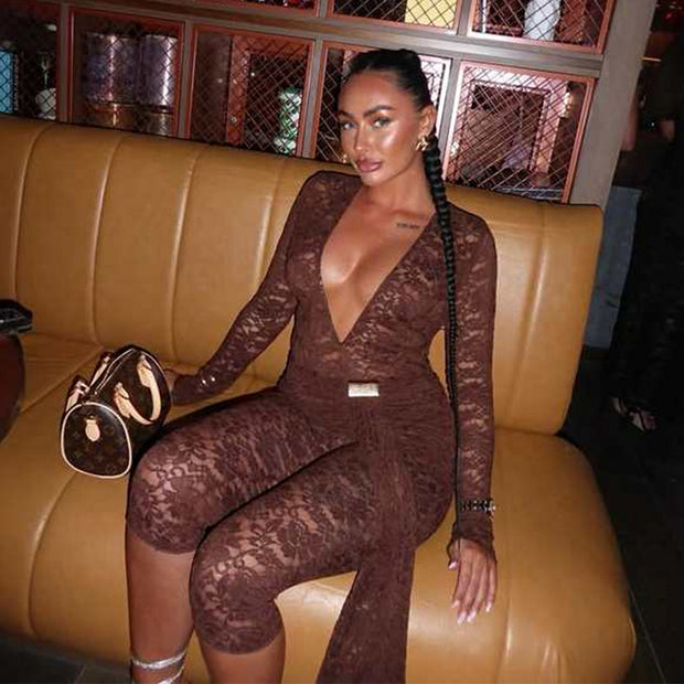 Sexy lace see-through ribbon tights