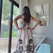 Printed sleeveless V-neck dress