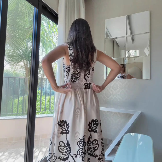 Printed sleeveless V-neck dress