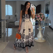 Printed sleeveless V-neck dress