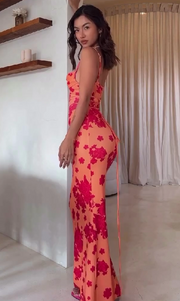 Sexy backless halter dress with print