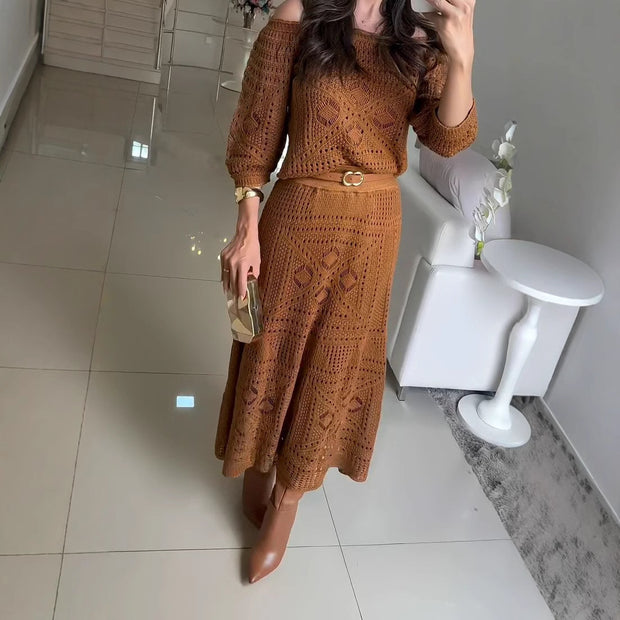 Solid color hollow air quality long sleeve suit