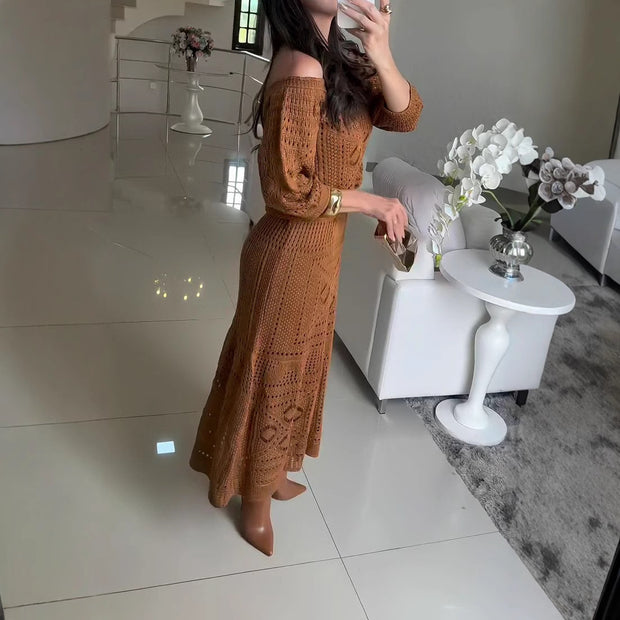 Solid color hollow air quality long sleeve suit