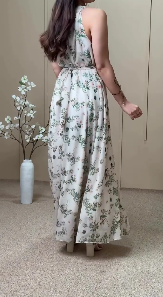 White sleeveless floral dress