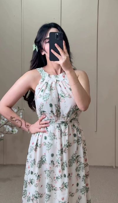 White sleeveless floral dress