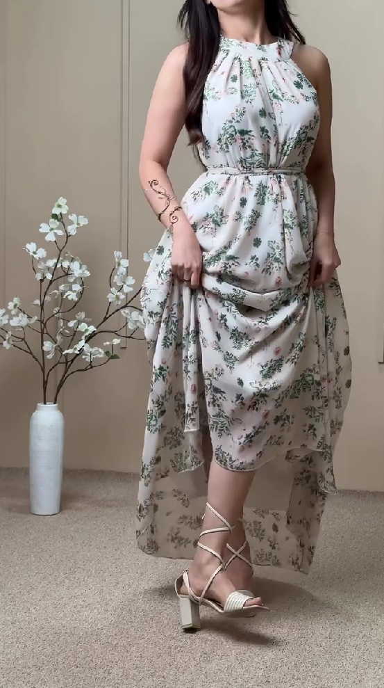 White sleeveless floral dress