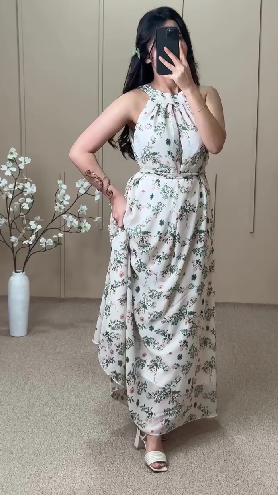 White sleeveless floral dress
