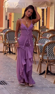 Elegant Fitted Floral Ribbon Sling Dress