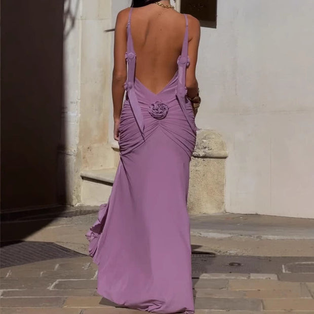 Elegant Fitted Floral Ribbon Sling Dress