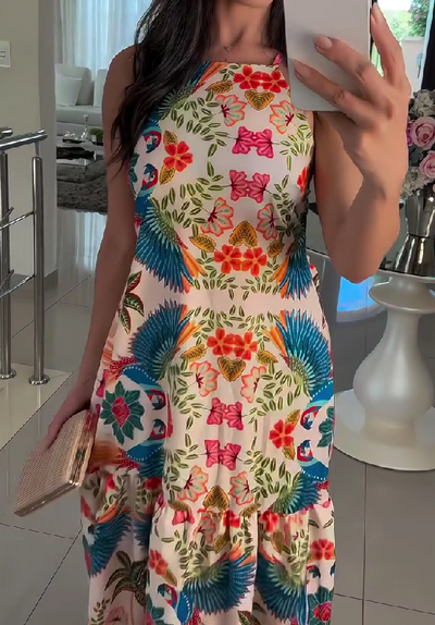 Bohemian Print Sleeveless Tie Resort Dress