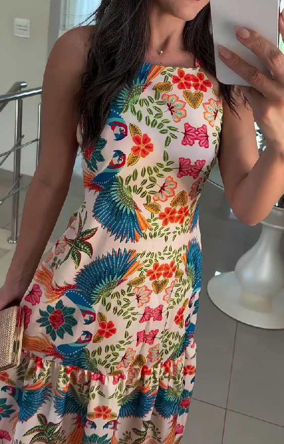 Bohemian Print Sleeveless Tie Resort Dress
