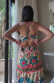 Bohemian Print Sleeveless Tie Resort Dress