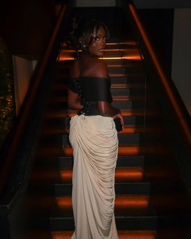 Round Neck Sleeveless Backless Side Drape Dress