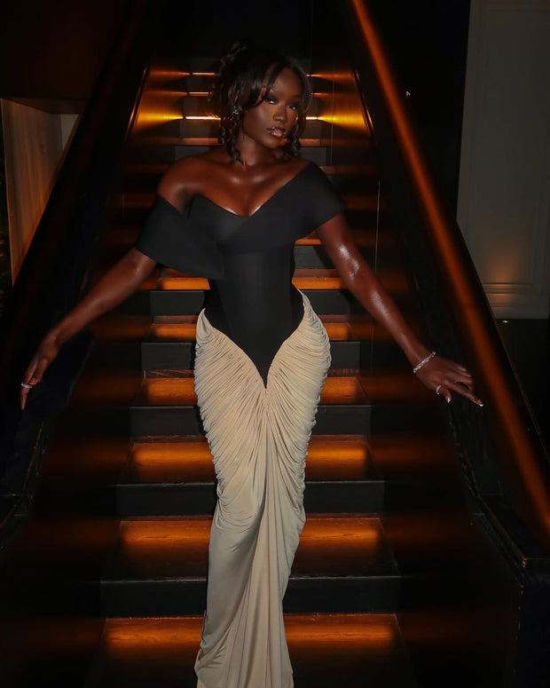 Round Neck Sleeveless Backless Side Drape Dress