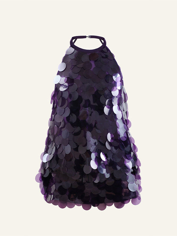 Backless Sequined Halter Dress