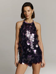 Backless Sequined Halter Dress