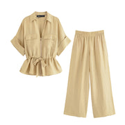 Fashion lapel loose shirt and trousers suit