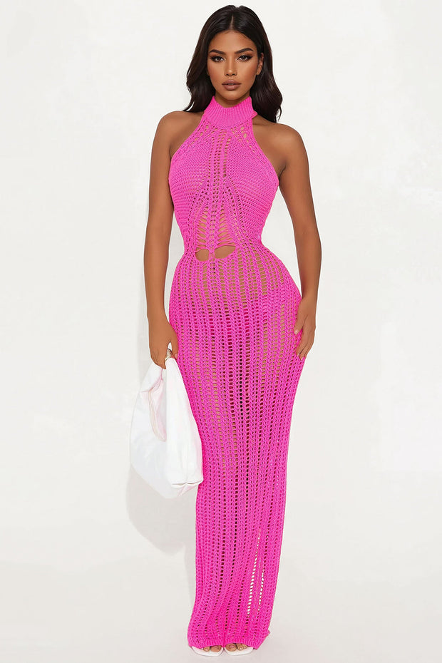 High Neck Crochet Maxi Dress