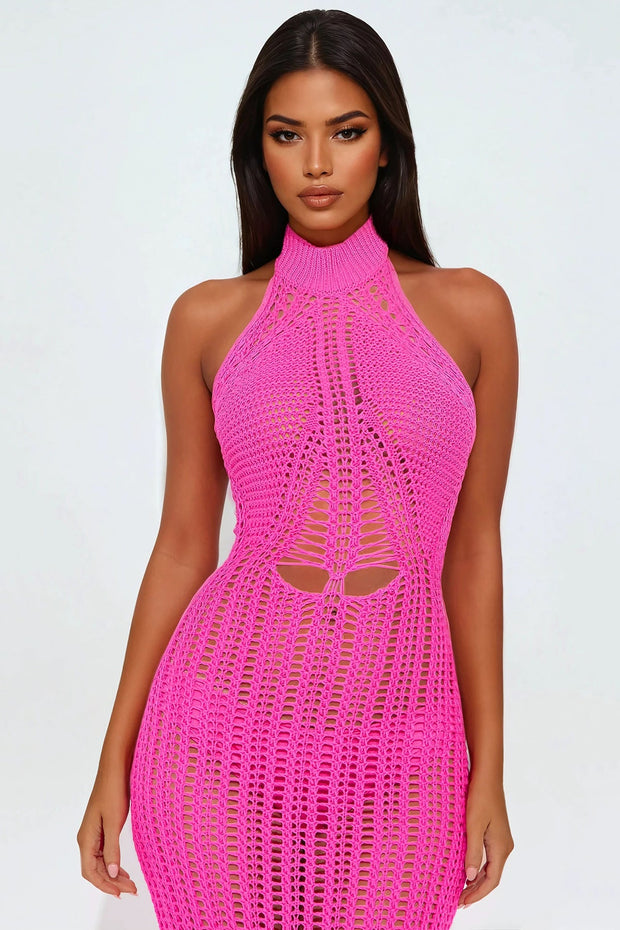 High Neck Crochet Maxi Dress