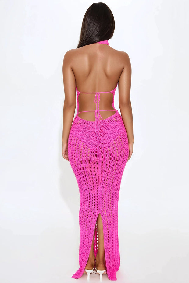 High Neck Crochet Maxi Dress