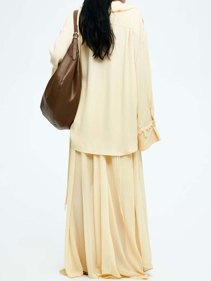 Chiffon Band Collar Ruffled Two Pieces Dress