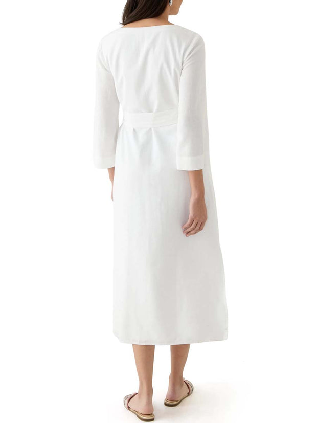 Embroidered Split Neck Belted Maxi Dress