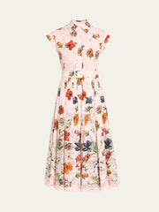 Floral Print Cap-Sleeve Pleated Dress