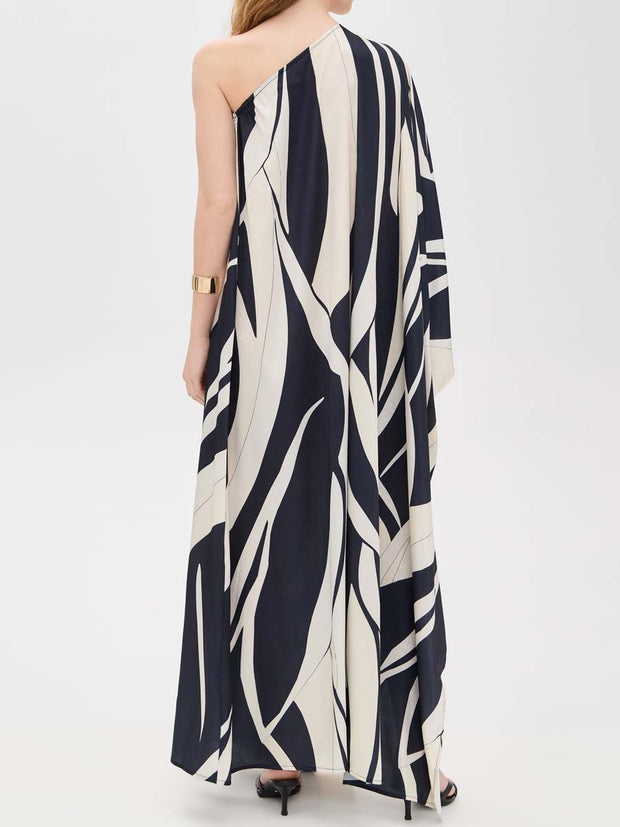 One-shoulder Printed Loose Maxi Dress