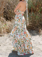 Ruffled Hem Floral Print Maxi Dress