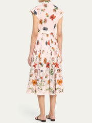 Floral Print Cap-Sleeve Pleated Dress