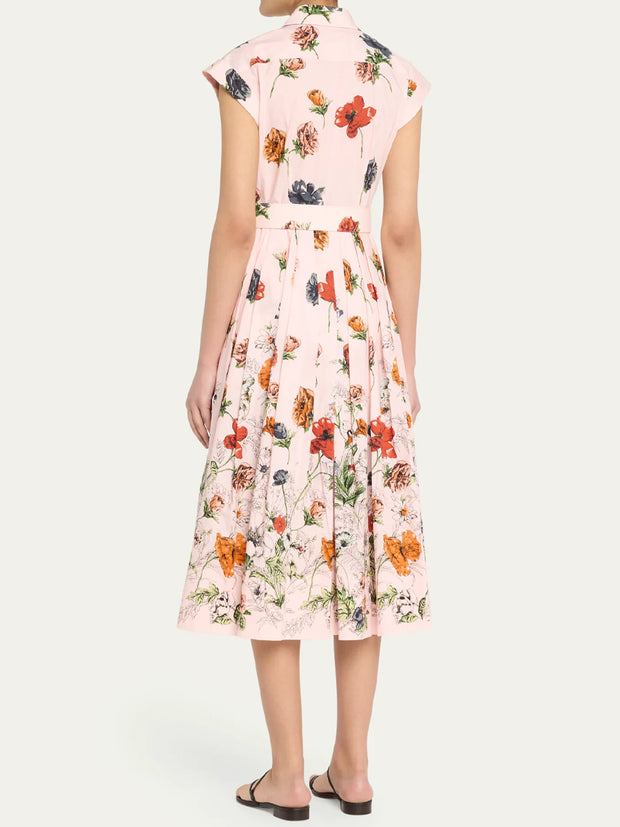Floral Print Cap-Sleeve Pleated Dress