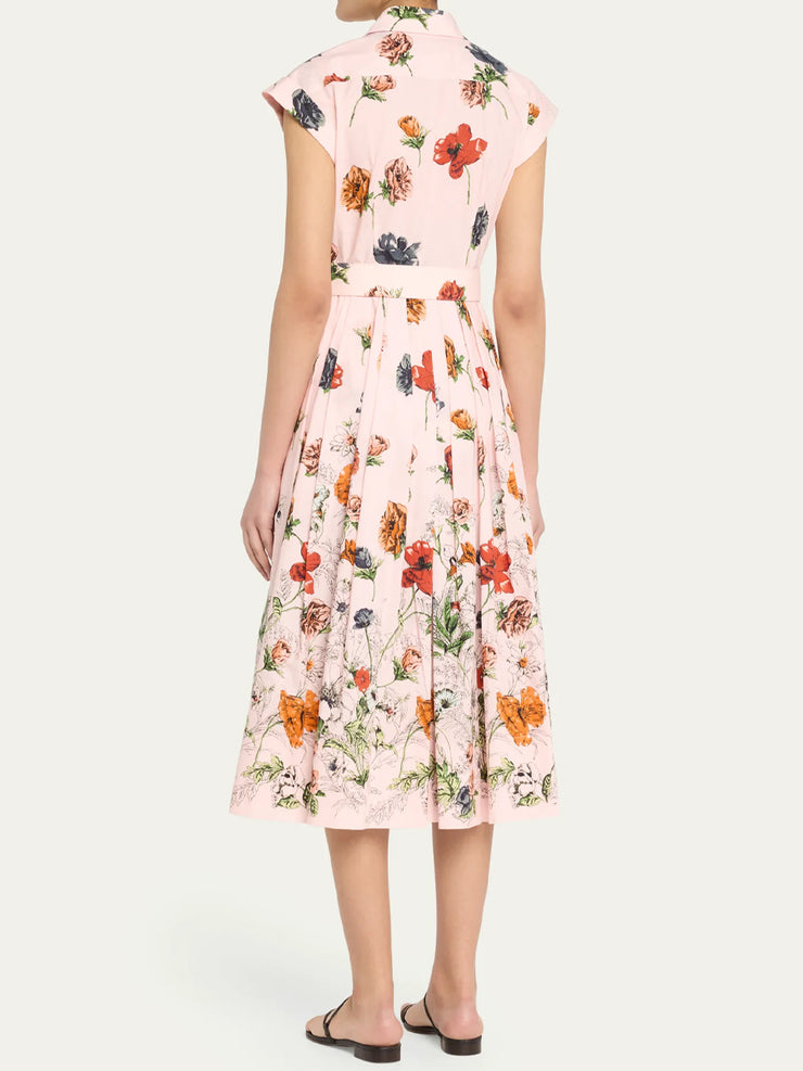 Floral Print Cap-Sleeve Pleated Dress