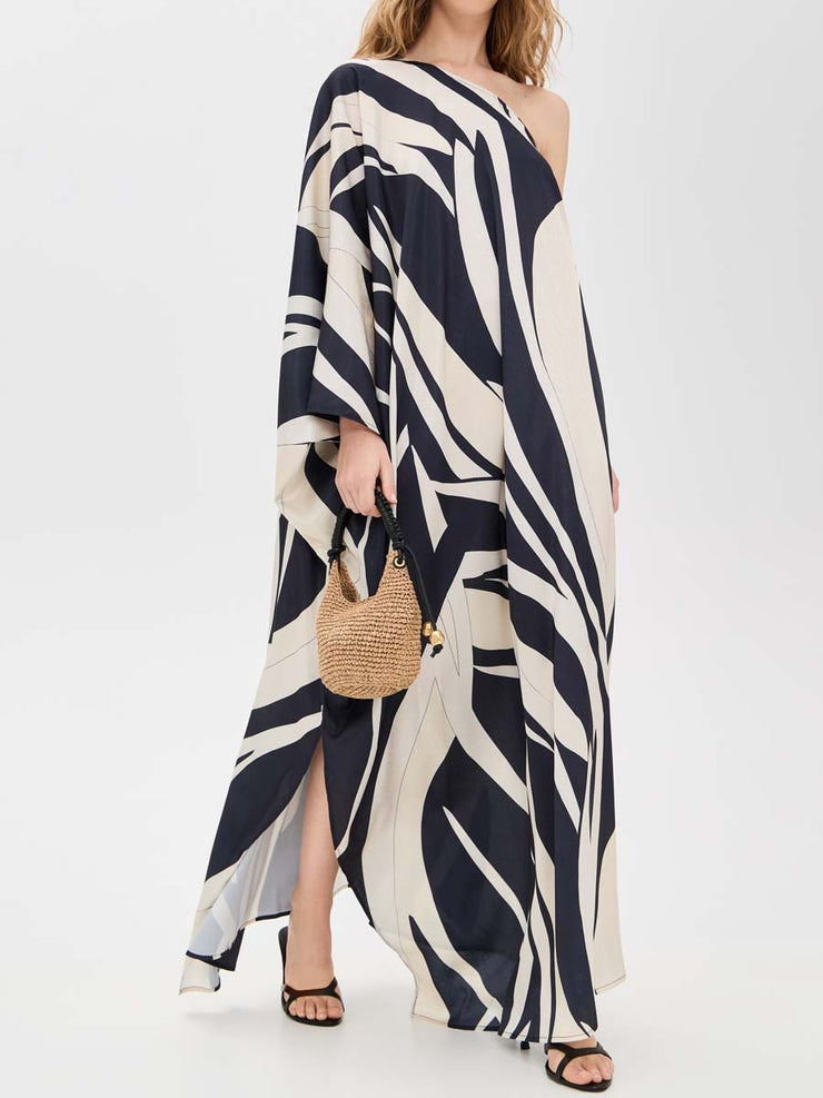 One-shoulder Printed Loose Maxi Dress