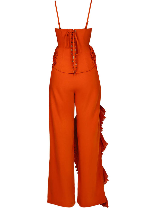 Spaghetti Straps Elaborate Pleated Ruffles Two Pieces Set