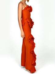 Spaghetti Straps Elaborate Pleated Ruffles Two Pieces Set