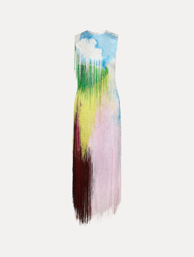 Abstract Watercolor Fringe Cocktail Dress